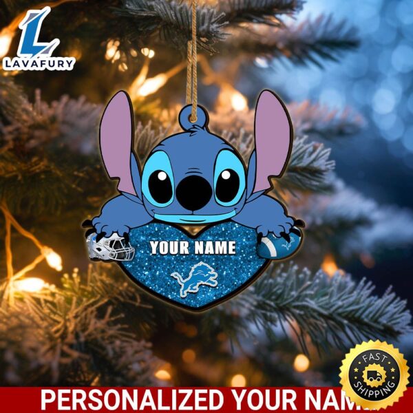 NFL Detroit Lions Stitch Custom Name Ornament Football Team And St With Heart Ornament