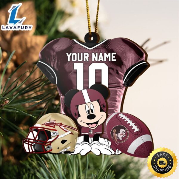 NFL Florida State Seminoles Mickey Mouse Christmas Ornament Custom Your Name And Number