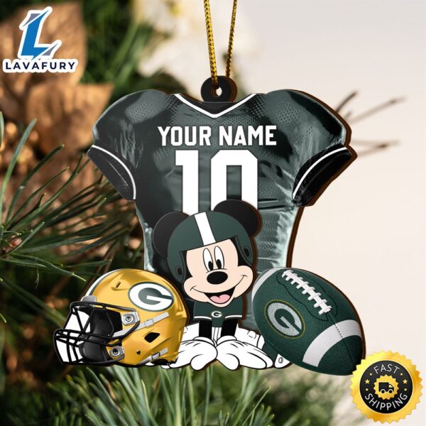 NFL Green Bay Packers Mickey Mouse Christmas Ornament Custom Your Name And Number