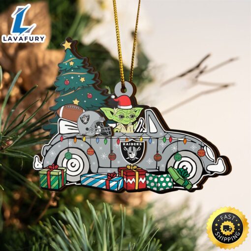 NFL Las Vegas Raiders And Baby Yoda Christmas Ornament