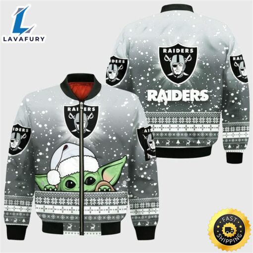 NFL Las Vegas Raiders Baby Yoda Christmas Bomber Jacket