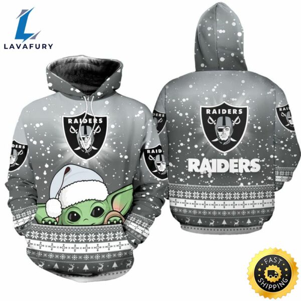 NFL Las Vegas Raiders Baby Yoda Christmas Football Christmas Hoodie All Over Print Shirt