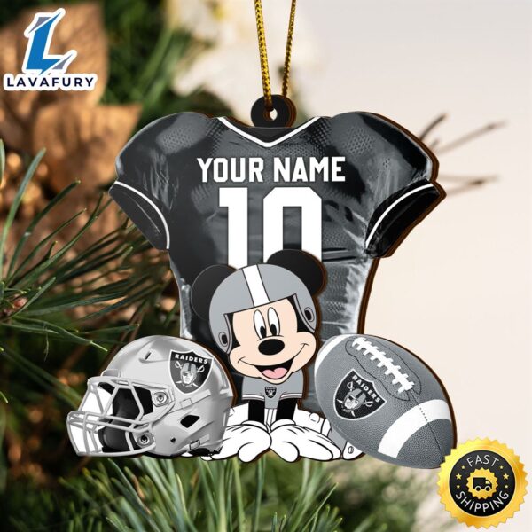 NFL Las Vegas Raiders Mickey Mouse Christmas Ornament Custom Your Name And Number