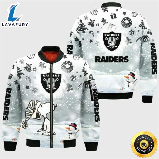 NFL Las Vegas Raiders Snoopy Silver Christmas Bomber Jacket