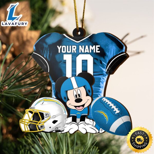 NFL Los Angeles Chargers Mickey Mouse Christmas Ornament Custom Your Name And Number