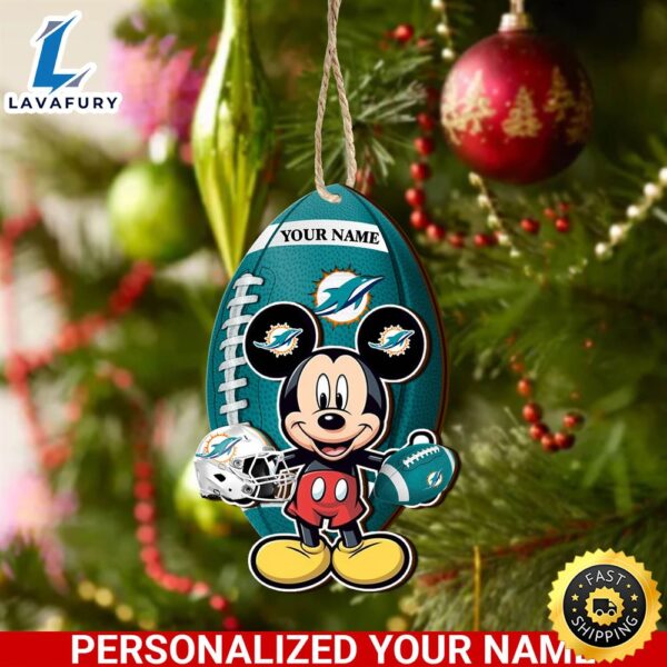 NFL Miami Dolphins And Mickey Mouse Ornament Personalized Your Name