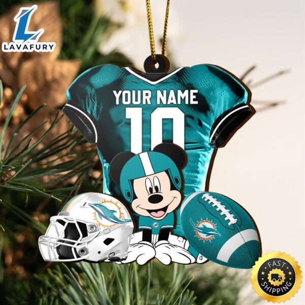 NFL Miami Dolphins Mickey Mouse Christmas Ornament Custom Your Name And Number