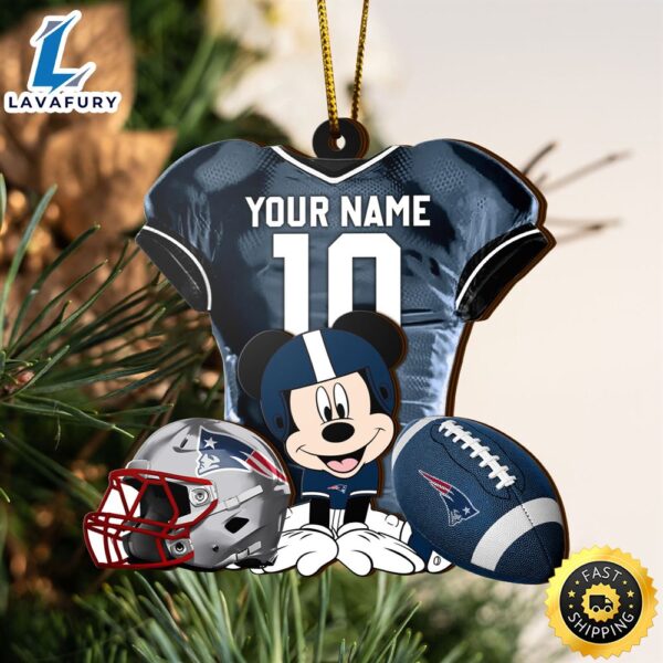 NFL New England Patriots Mickey Mouse Christmas Ornament Custom Your Name And Number