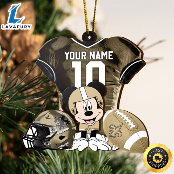NFL New Orleans Saints Mickey Mouse Christmas Ornament Custom Your Name And Number