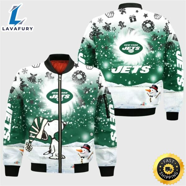 NFL New York Jets Snoopy Green Christmas Bomber Jacket