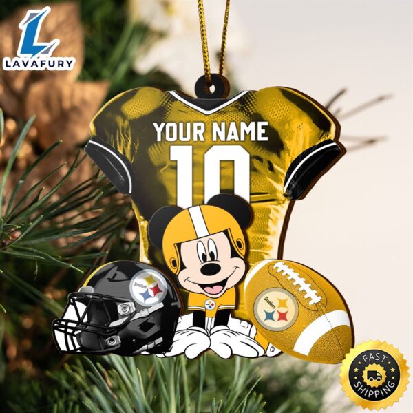 NFL Pittsburgh Steelers Mickey Mouse Christmas Ornament Custom Your Name And Number