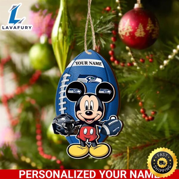 NFL Seattle Seahawks And Mickey Mouse Ornament Personalized Your Name