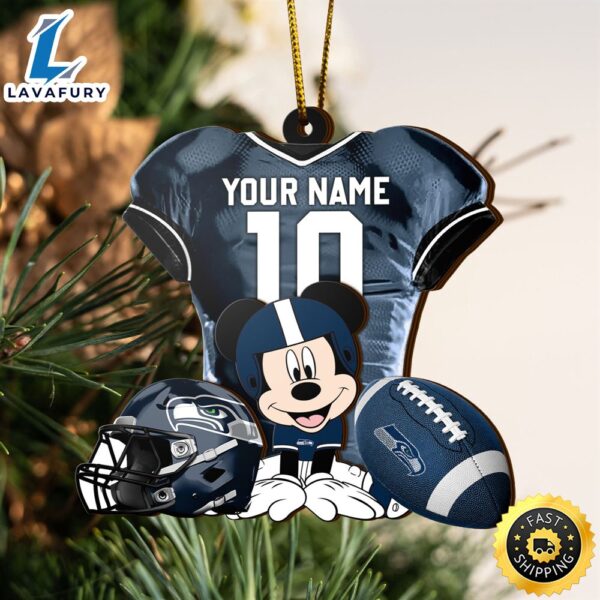 NFL Seattle Seahawks Mickey Mouse Christmas Ornament Custom Your Name And Number