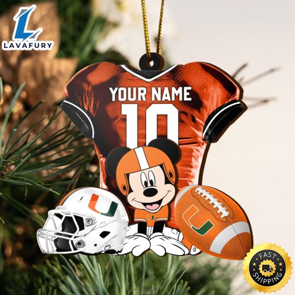 Ncaa Miami Hurricanes Mickey Mouse Christmas Ornament Custom Your Name And Number