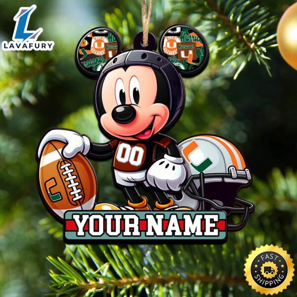 Ncaa Miami Hurricanes Mickey Mouse Ornament Personalized Your Name
