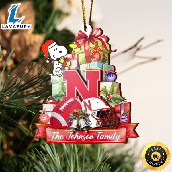Nebraska Cornhuskers And Snoopy Christmas NCAA Ornament Custom Your Family Name