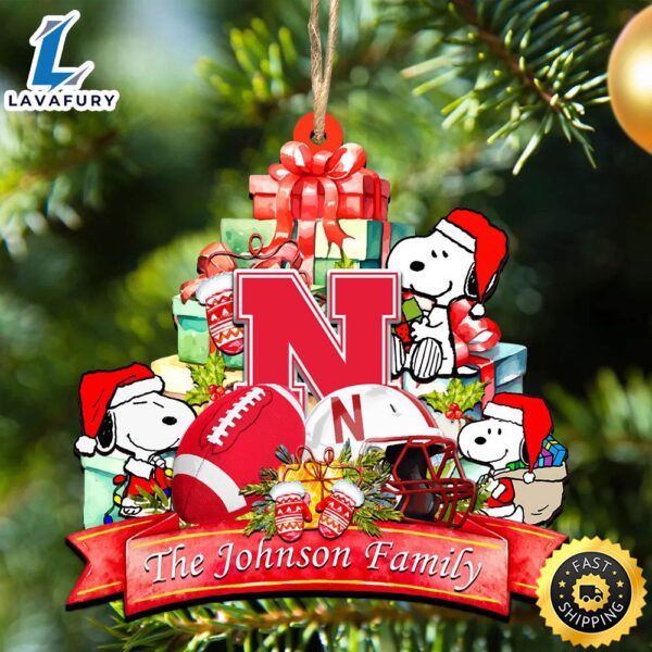 Nebraska Cornhuskers Snoopy Christmas NCAA Ornament Personalized Your Family Name
