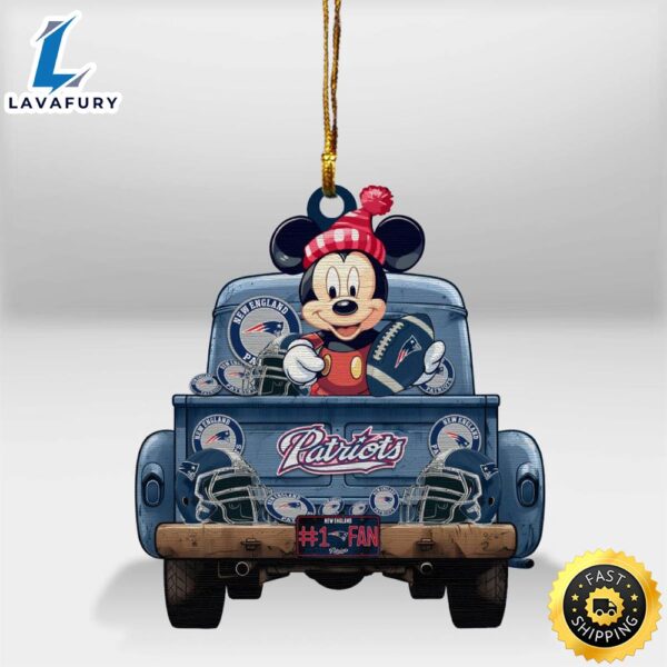 New England Patriots Mickey Mouse Christmas Wood Ornament