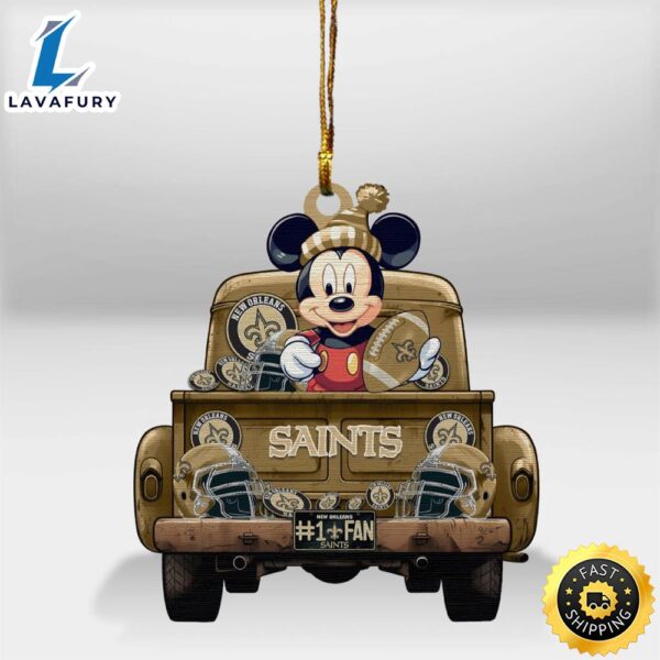 New Orleans Saints Mickey Mouse Christmas Wood Ornament