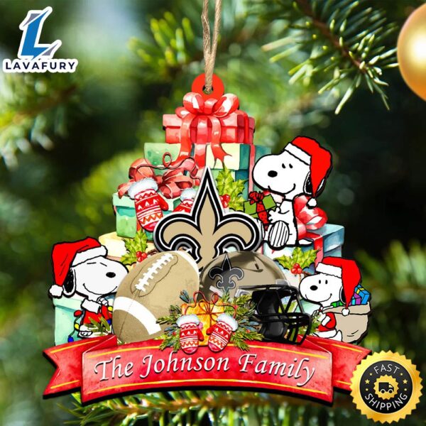 New Orleans Saints Snoopy And NFL Sport Ornament Personalized Your Family Name