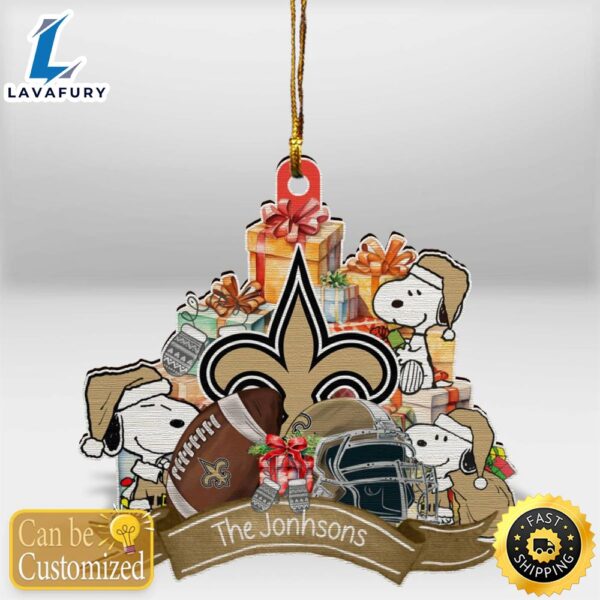 New Orleans Saints Snoopy Christmas Personalized Wooden Ornament