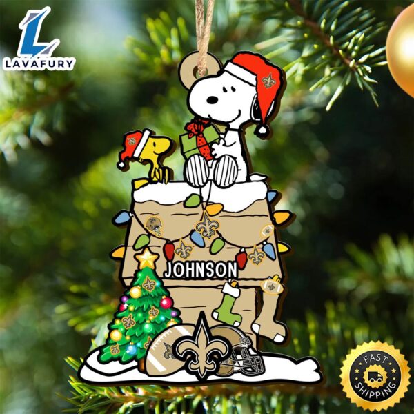 New Orleans Saints Snoopy NFL Christmas Ornament Personalized Your Name