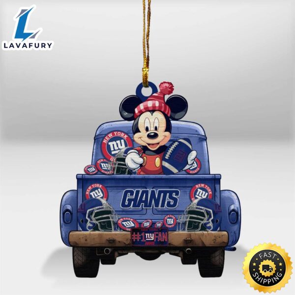 New York Giants Mickey Mouse Christmas Wood Ornament