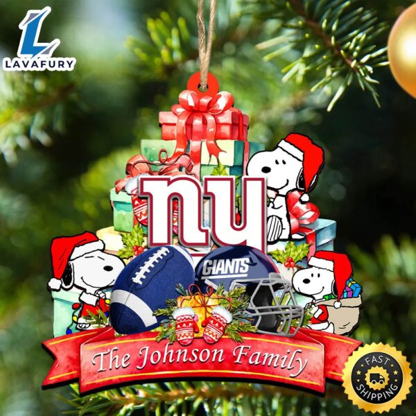 New York Giants Snoopy And NFL Sport Ornament Personalized Your Family Name
