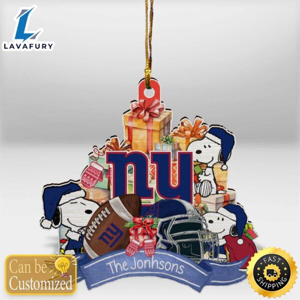 New York Giants Snoopy Christmas Personalized Wooden Ornament
