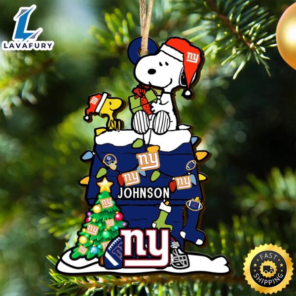 New York Giants Snoopy NFL Christmas Ornament Personalized Your Name
