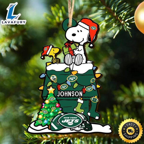 New York Jets Snoopy NFL Christmas Ornament Personalized Your Name