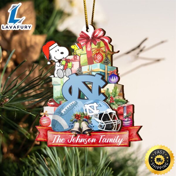 North Carolina Tar Heels And Snoopy Christmas NCAA Ornament Custom Your Family Name