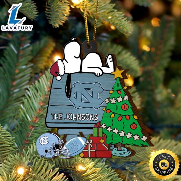 North Carolina Tar Heels Snoopy Christmas NCAA Ornament Custom Name