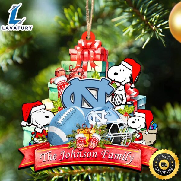 North Carolina Tar Heels Snoopy Christmas NCAA Ornament Personalized Your Family Name