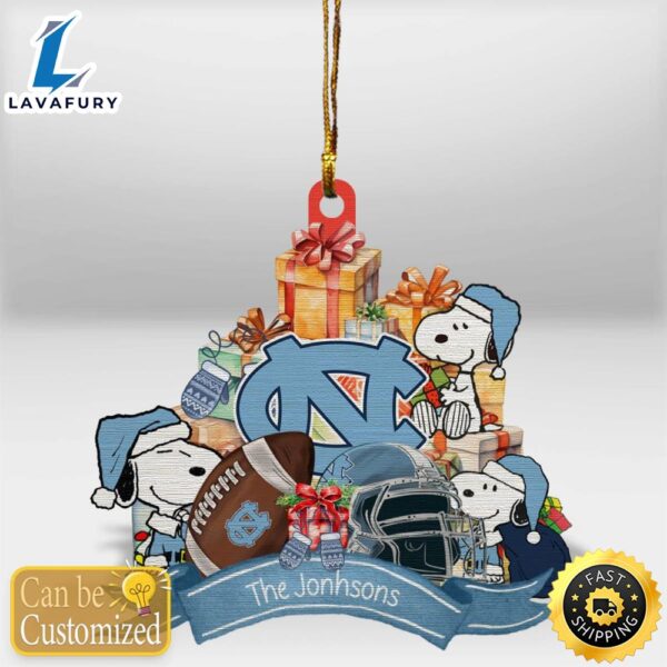 North Carolina Tar Heels Snoopy Christmas Personalized Wooden Ornament