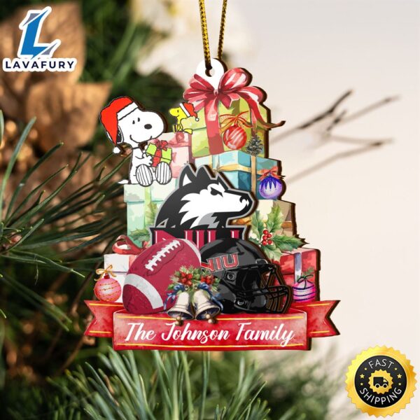 Northern Illinois Huskies And Snoopy Christmas NCAA Ornament Custom Your Family Name