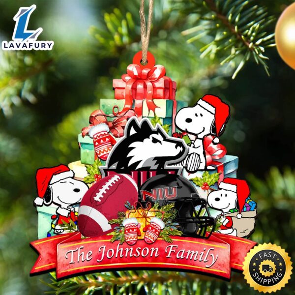 Northern Illinois Huskies Snoopy Christmas NCAA Ornament Personalized Your Family Name