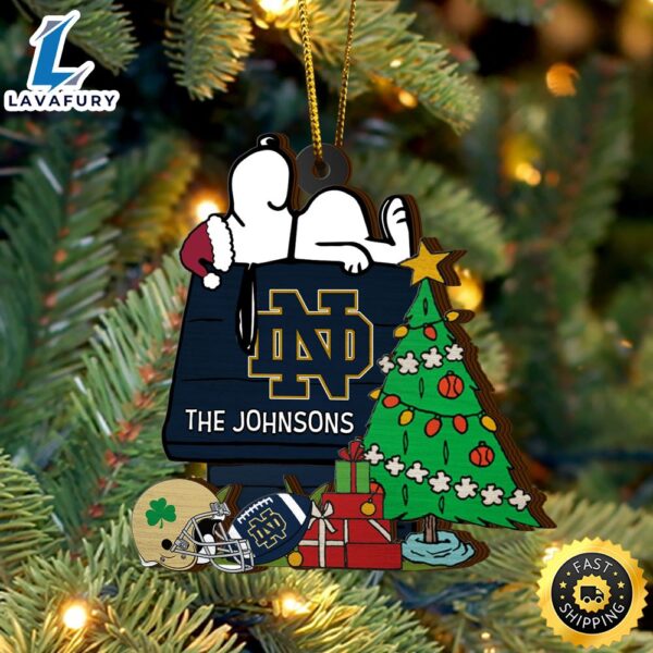 Notre Dame Fighting Irish Snoopy Christmas NCAA Ornament Custom Name