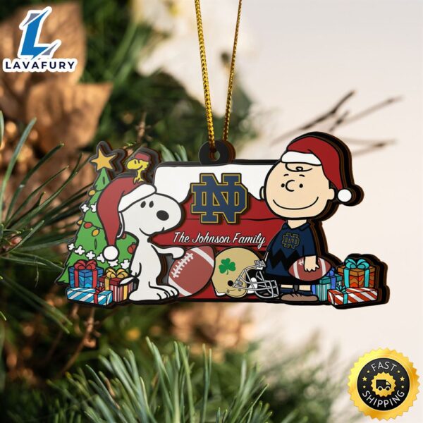 Notre Dame Fighting Irish Snoopy Christmas NCAA Ornament Custom Your Family Name