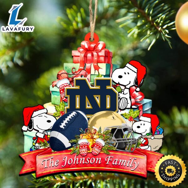 Notre Dame Fighting Irish Snoopy Christmas NCAA Ornament Personalized Your Family Name