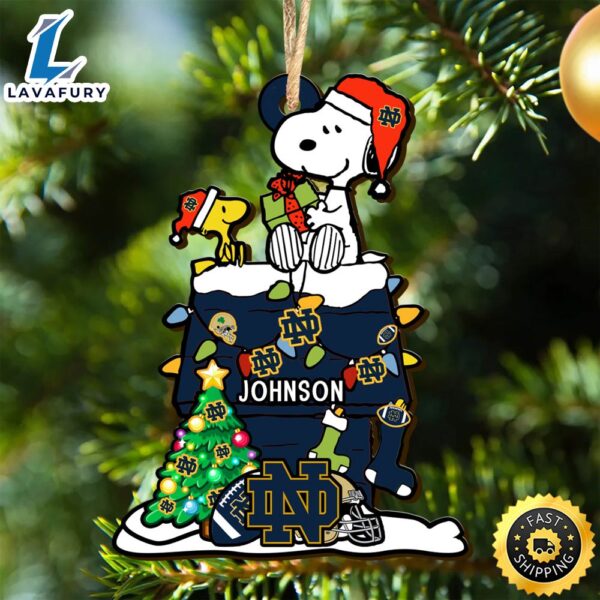 Notre Dame Fighting Irish Snoopy Christmas NCAA Ornament Personalized Your Name