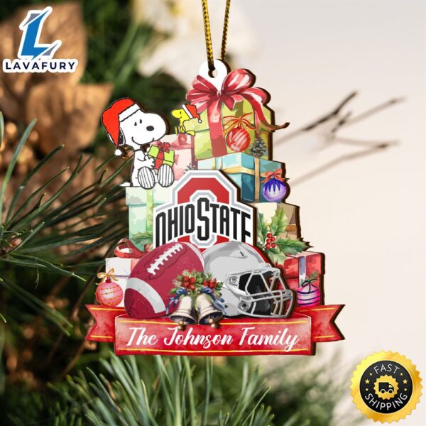 Ohio State Buckeyes And Snoopy Christmas NCAA Ornament Custom Your Family Name