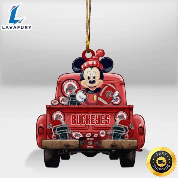 Ohio State Buckeyes Mickey Mouse Christmas Wood Ornament