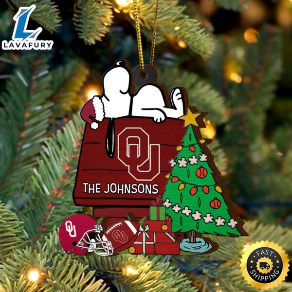Oklahoma Sooners Snoopy Christmas NCAA Ornament Custom Name