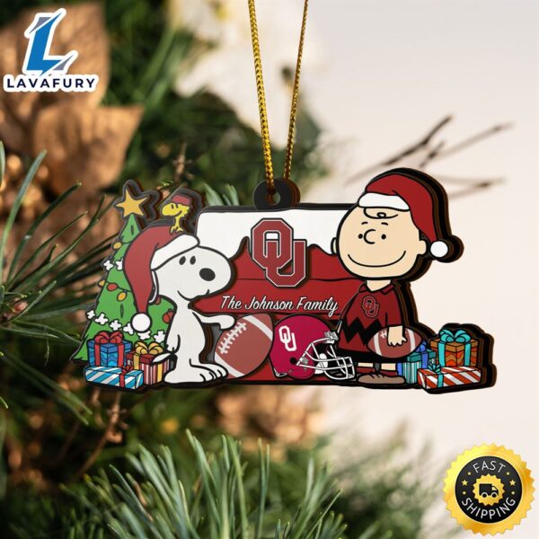 Oklahoma Sooners Snoopy Christmas NCAA Ornament Custom Your Family Name
