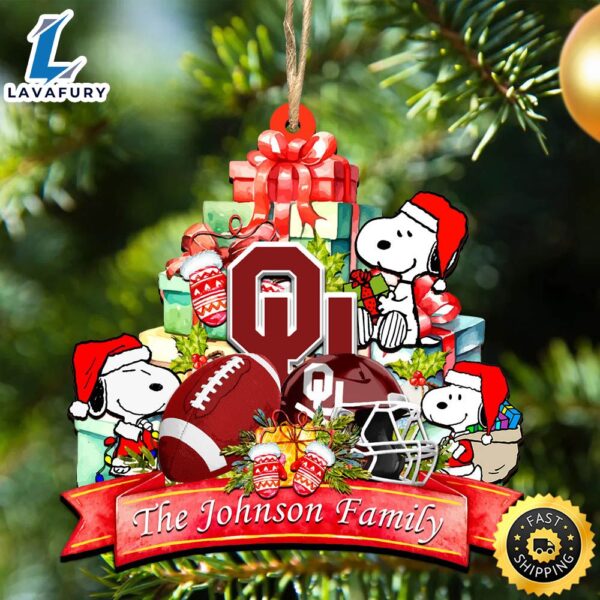 Oklahoma Sooners Snoopy Christmas NCAA Ornament Personalized Your Family Name