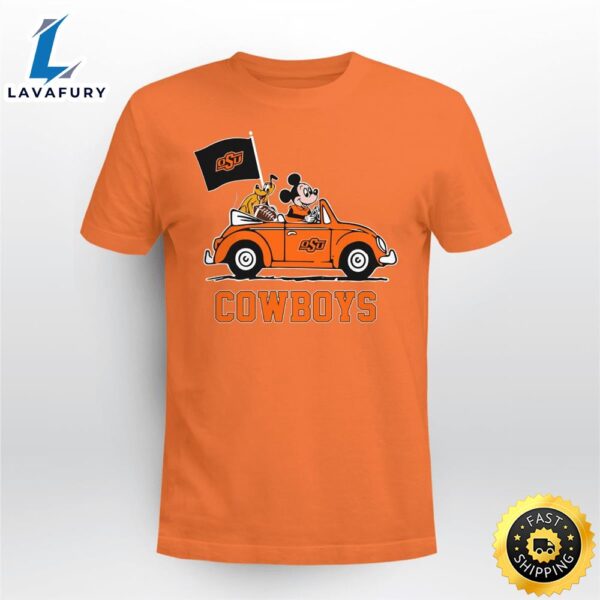 Oklahoma State Cowboys Pluto And Mickey Mouse Driving In A Car Shirt Tshirt