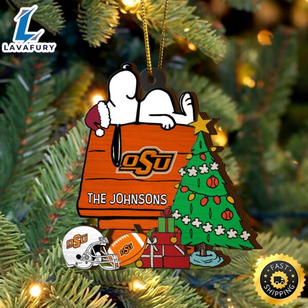 Oklahoma State Cowboys Snoopy Christmas NCAA Ornament Custom Name