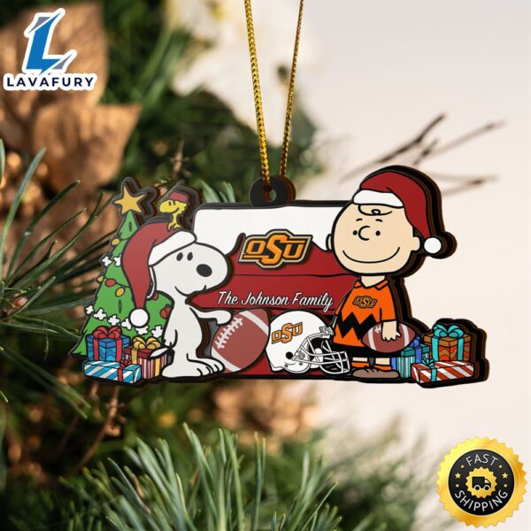 Oklahoma State Cowboys Snoopy Christmas NCAA Ornament Custom Your Family Name