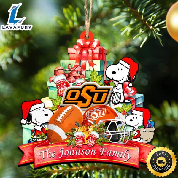 Oklahoma State Cowboys Snoopy Christmas NCAA Ornament Personalized Your Family Name